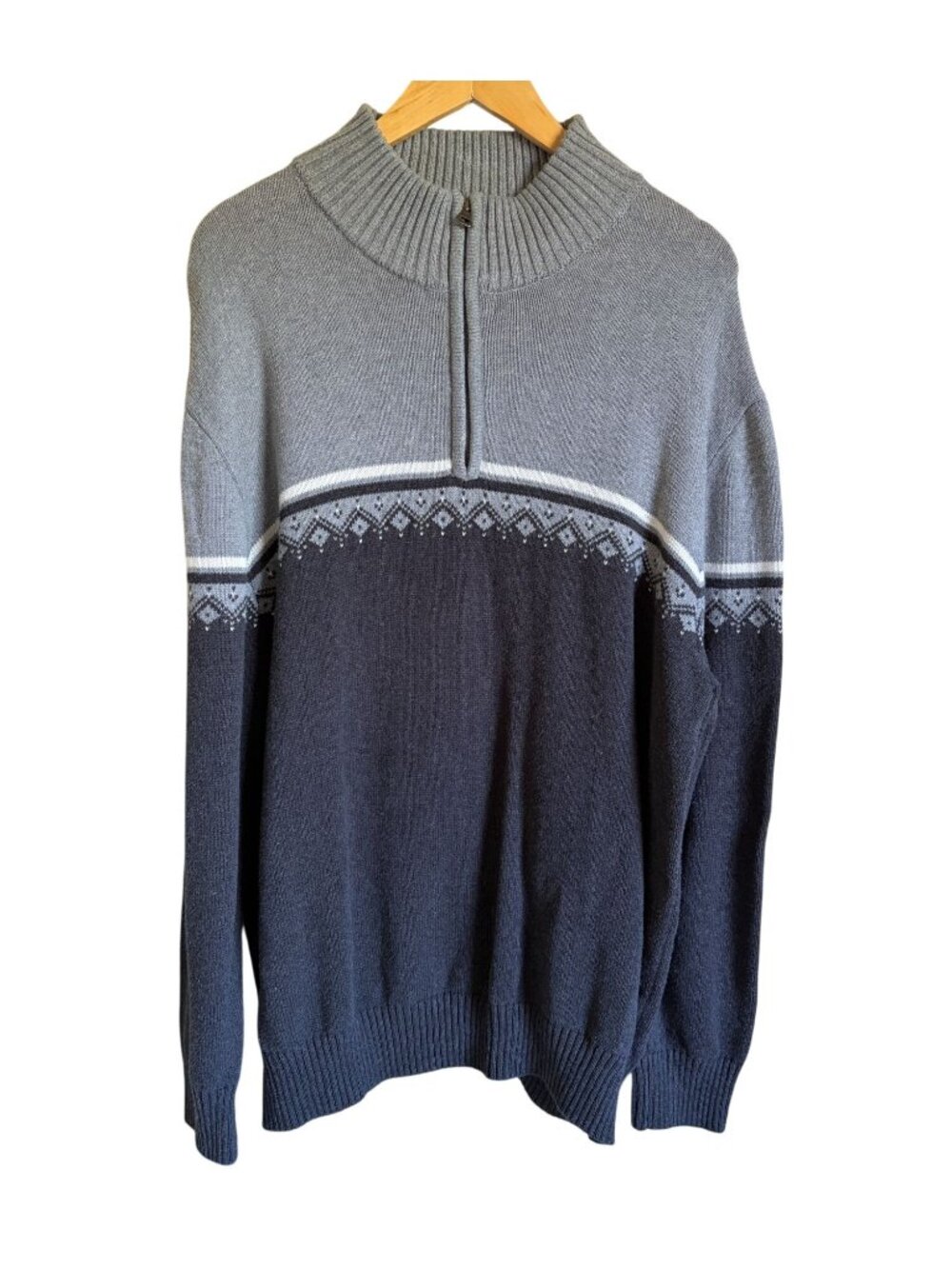 Weatherproof 1/4 Zip Pullover Knit Fair Isle Sweater Gray 100% Cotton Size XXL